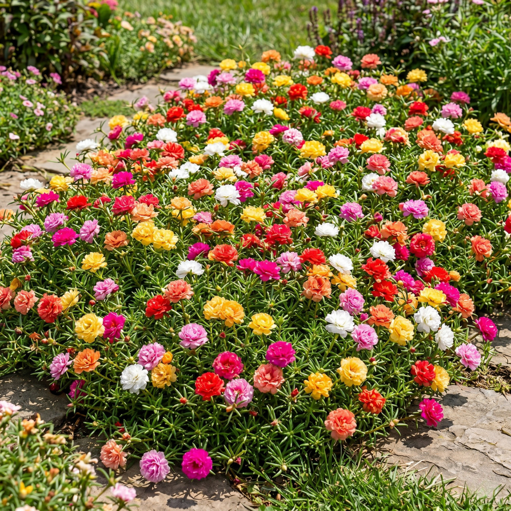 Double Flower Moss Rose Seeds – Heirloom Portulaca grandiflora (100000 Seeds)