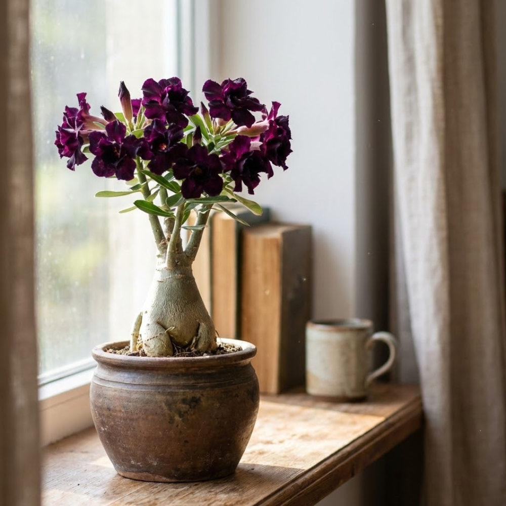 Purple Black Desert Rose Adenium Seeds – Exotic Perennial Flower (4 Seeds)