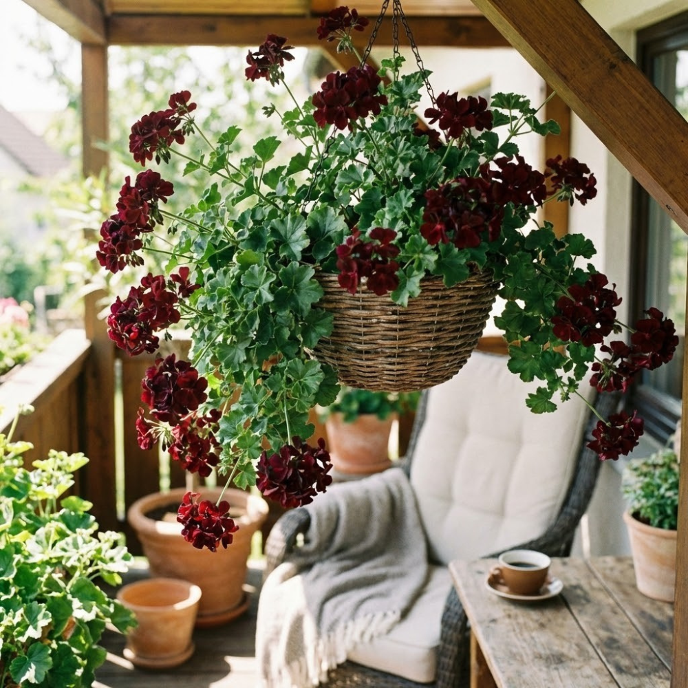 Dark Burgundy Geranium Seeds – Hanging Basket Perennial Flowers – Deep Red Blooming Geranium – 10 Seeds