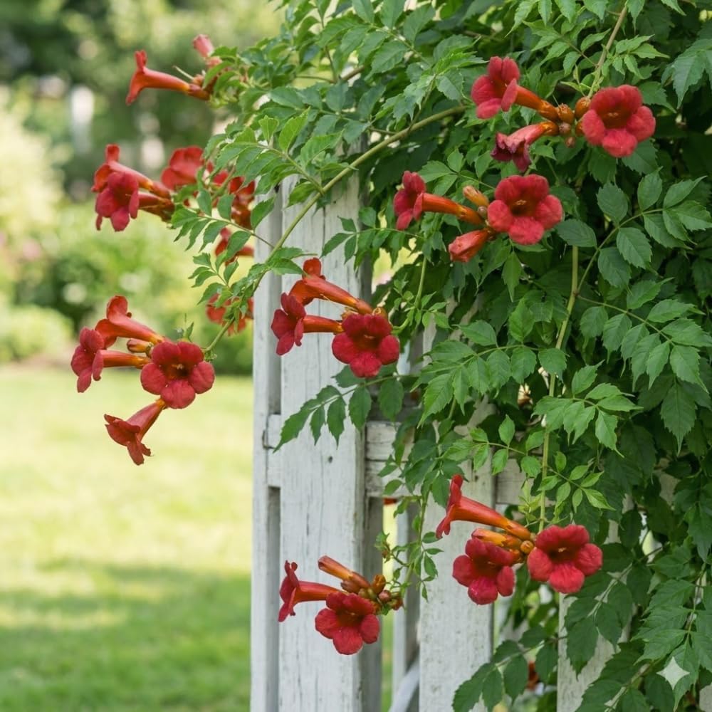 Dark Red Hummingbird Trumpet Vine Seeds (20 Seeds) – Hardy Climbing Flower, Heirloom Variety