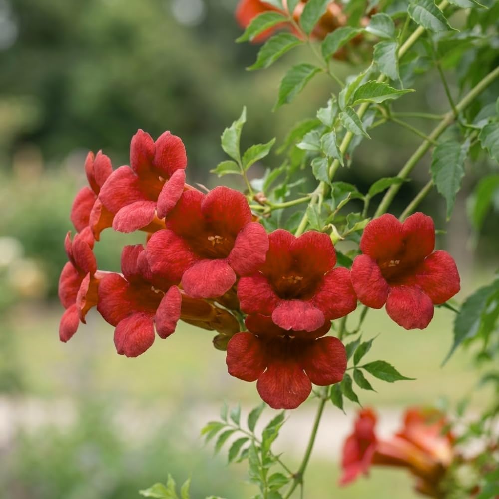 Dark Red Hummingbird Trumpet Vine Seeds (20 Seeds) – Hardy Climbing Flower, Heirloom Variety
