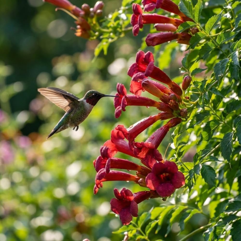 Dark Red Hummingbird Trumpet Vine Seeds (20 Seeds) – Hardy Climbing Flower, Heirloom Variety