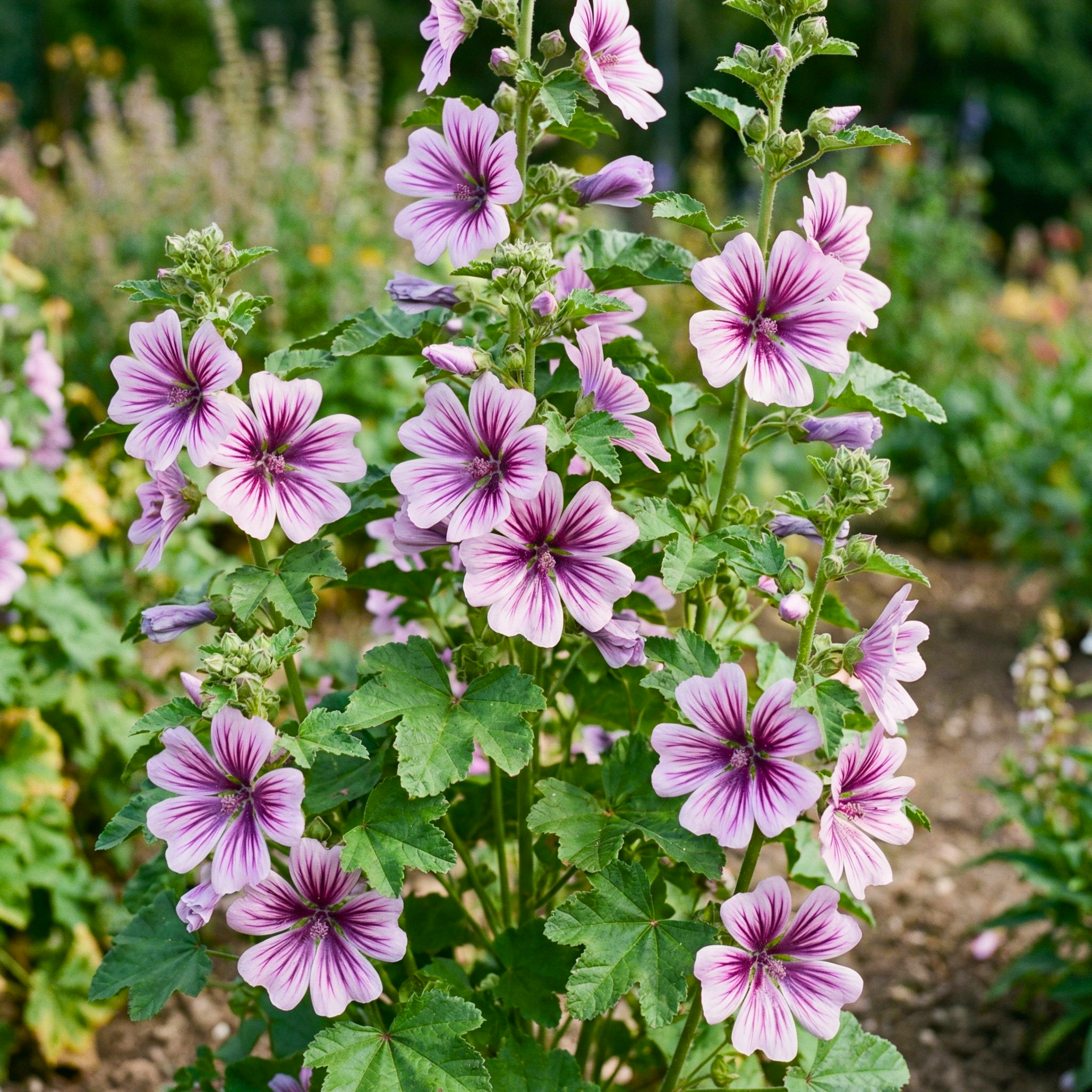 Zebrina French Hollyhock Seeds (Malva Sylvestris) – Striped Perennial Flower (50 Seeds)
