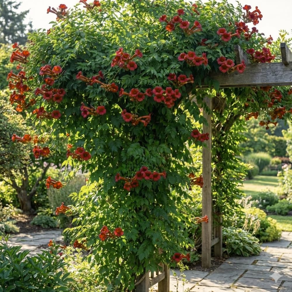 Dark Red Hummingbird Trumpet Vine Seeds (20 Seeds) – Hardy Climbing Flower, Heirloom Variety