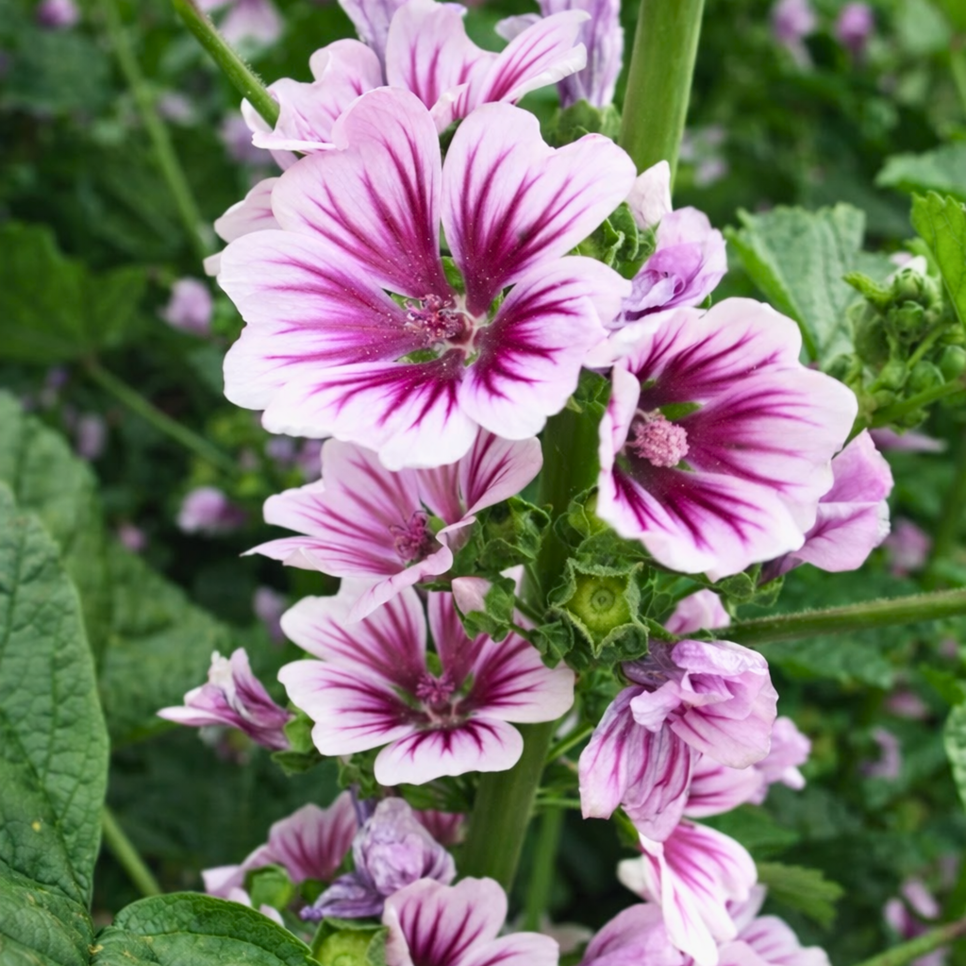 Zebrina French Hollyhock Seeds (Malva Sylvestris) – Striped Perennial Flower (50 Seeds)